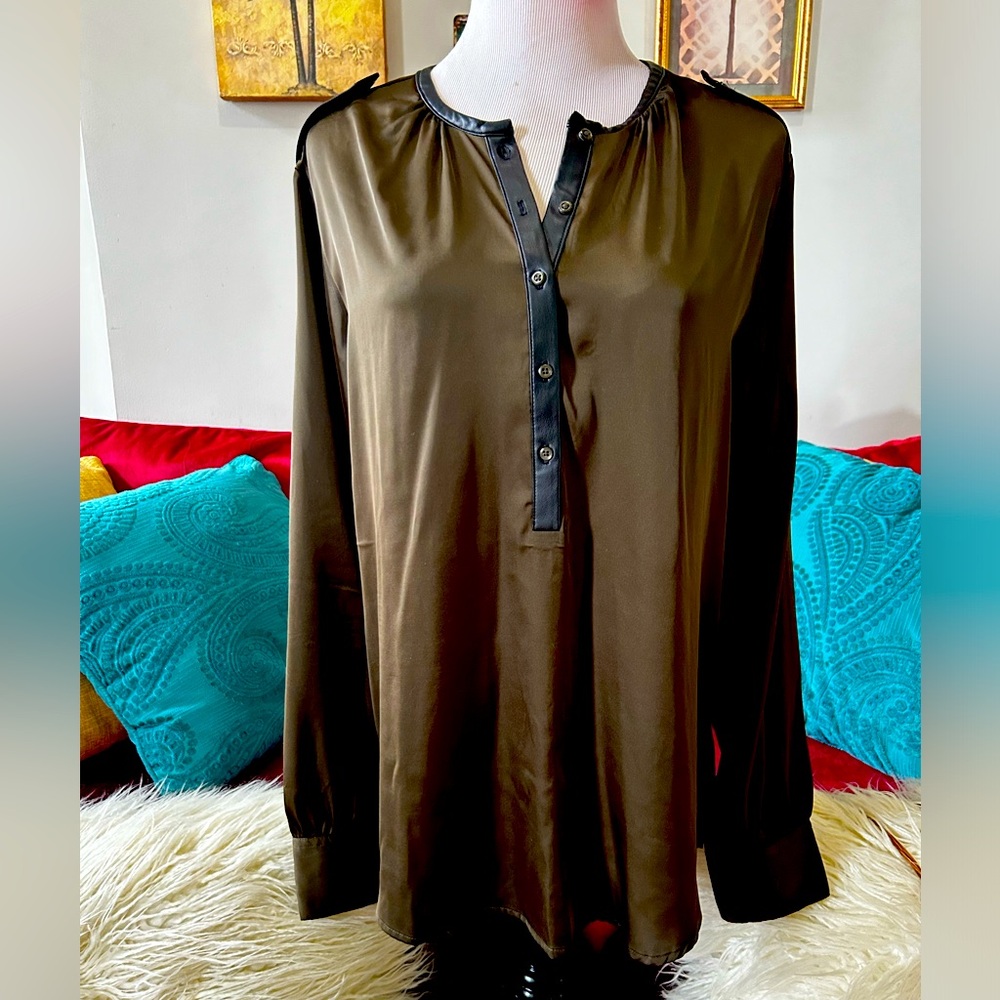 Express Size L Green Satin Button Up!